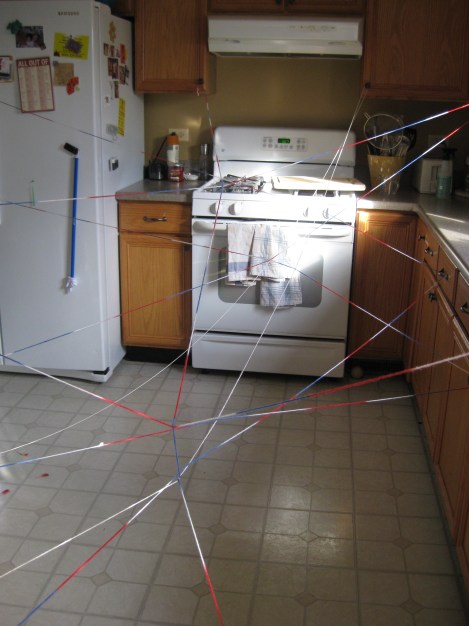 One seven-year old + one nine-year old + inspiration from Mission Impossible = my kitchen at Spring Break